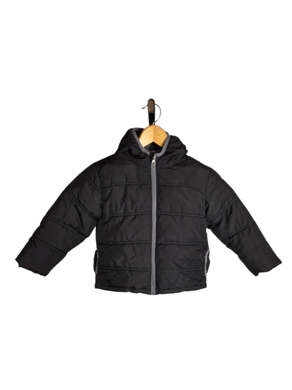 Healthtex Boys Black Puffer Jacket Winter Coat Fleece Lined Full Zip Hooded